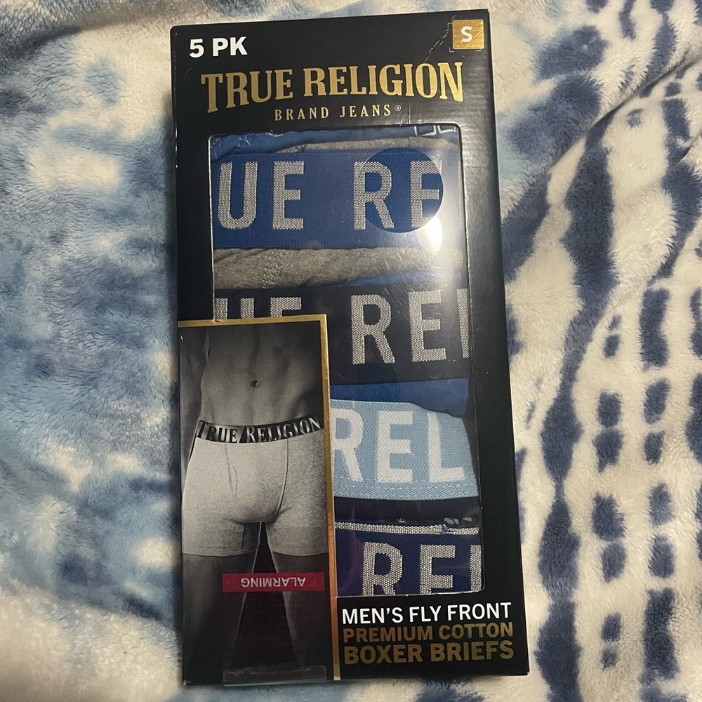NWT True Religion Men's 5 Pack Boxer Briefs Cotton Stretch Size Small blue/gray